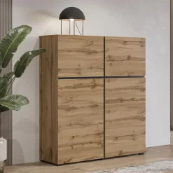 Garnero Arredamenti Credenza Alta|Credenze Moderne-Credenza alta 120x140h cm 4 ante moderna nero Lolla Rovere