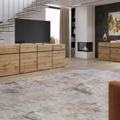 Garnero Arredamenti Credenza Alta|Credenze Moderne-Credenza alta 120x140h cm 4 ante moderna nero Lolla Rovere