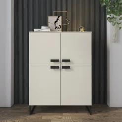 Garnero Arredamenti Credenza Alta-Credenza alta 108x144h cm 4 ante moderna beige cashmere nero Casmira