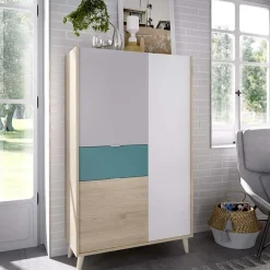 Garnero Arredamenti Credenza Alta|Credenze Moderne-Credenza alta 80x137h cm 3 ante rovere grigio bianco petrolio Dominic