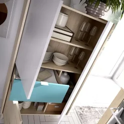 Garnero Arredamenti Credenza Alta|Credenze Moderne-Credenza alta 80x137h cm 3 ante rovere grigio bianco petrolio Dominic