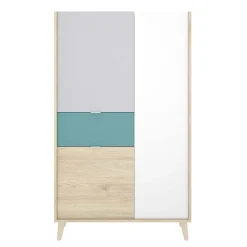 Garnero Arredamenti Credenza Alta|Credenze Moderne-Credenza alta 80x137h cm 3 ante rovere grigio bianco petrolio Dominic