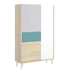 Garnero Arredamenti Credenza Alta|Credenze Moderne-Credenza alta 80x137h cm 3 ante rovere grigio bianco petrolio Dominic
