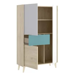 Garnero Arredamenti Credenza Alta|Credenze Moderne-Credenza alta 80x137h cm 3 ante rovere grigio bianco petrolio Dominic