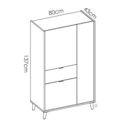 Garnero Arredamenti Credenza Alta|Credenze Moderne-Credenza alta 80x137h cm 3 ante rovere grigio bianco petrolio Dominic