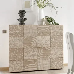 Garnero Arredamenti Credenza Alta-Credenza alta 121x111h cm 2 ante samoa con serigrafia Paradise Rovere