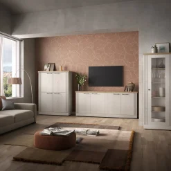 Garnero Arredamenti Credenza Alta|Credenze Moderne-Credenza alta 118x160h cm 4 ante rovere bianco frassinato Armonia