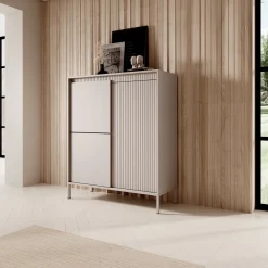 Garnero Arredamenti Credenza Alta-Credenza alta 104x124h cm 3 ante cannettato Ciar Beige