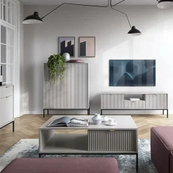 Garnero Arredamenti Credenza Alta|Credenze Moderne-Credenza alta 104x125h cm 2 ante soggiorno Alisa Grigio