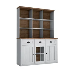 Garnero Arredamenti Credenza Alta-Credenza alta 130x200h cm 3 cassetti con vetrina bianco frassinato rovere Provenza