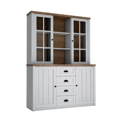 Garnero Arredamenti Credenza Alta-Credenza alta 130x200h cm 4 cassetti con vetrina rovere Provenza Bianco Frassinato