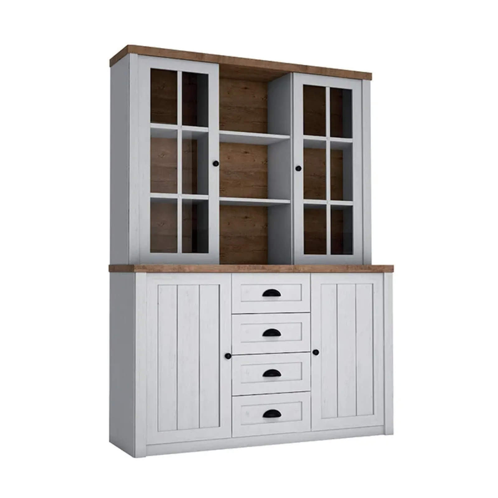 Garnero Arredamenti Credenza Alta-Credenza alta 130x200h cm 4 cassetti con vetrina rovere Provenza Bianco Frassinato