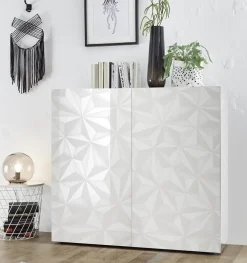 Garnero Arredamenti Credenza Alta|Credenze Moderne-Credenza alta 121x111h cm laccato con serigrafia Marvis Bianco Lucido