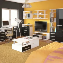 Garnero Arredamenti Credenza Alta|Credenze Moderne-Credenza alta 90x198h cm bianco opaco nero lucido Lexy