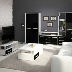 Garnero Arredamenti Credenza Alta|Credenze Moderne-Credenza alta 90x198h cm bianco opaco nero lucido Lexy