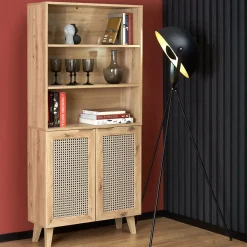 Garnero Arredamenti Credenza Alta-Credenza alta 80x173h cm con libreria 2 ante 3 vani moderna rovere Sombra