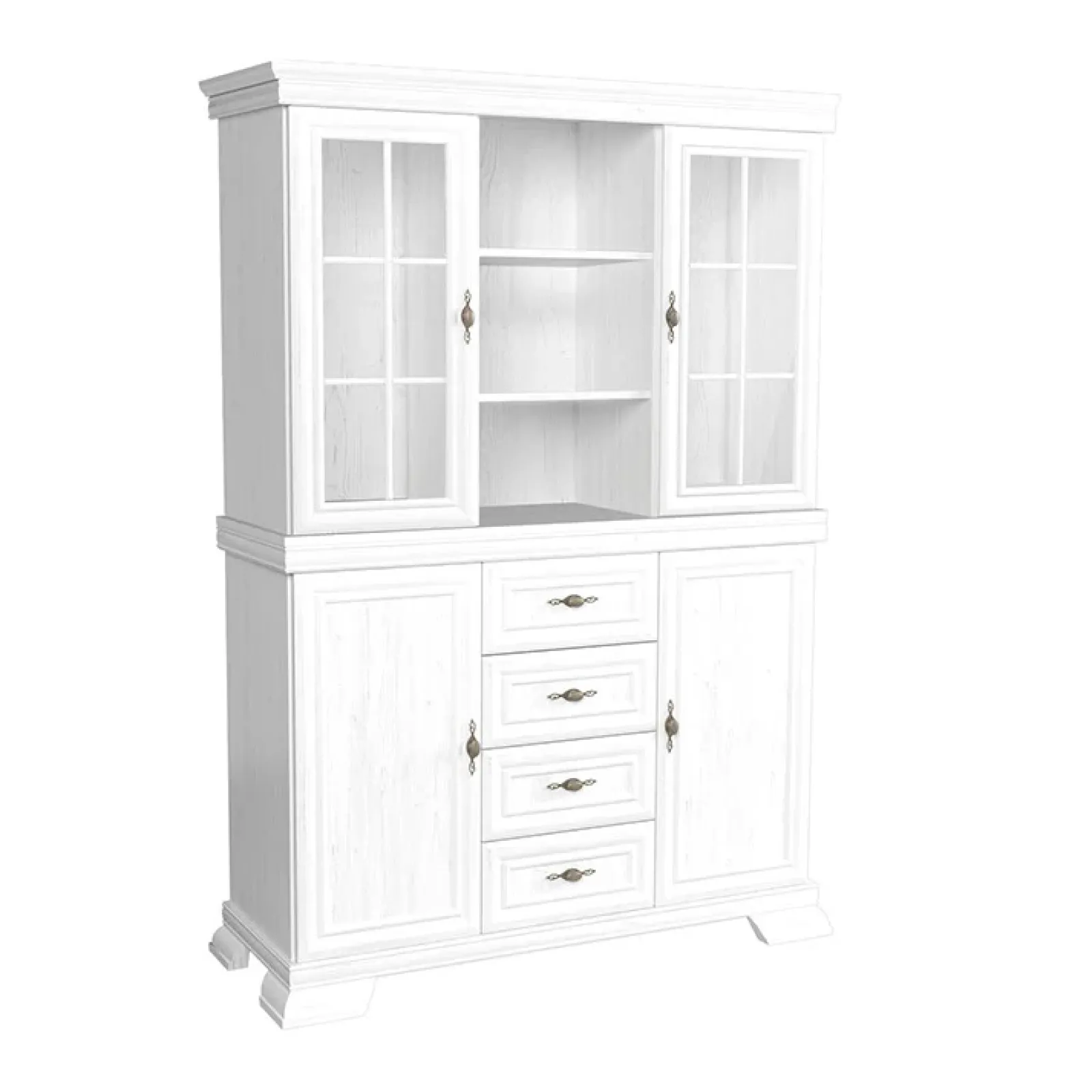 Garnero Arredamenti Credenza Alta-Credenza alta 128x195h cm con vetrina shabby Kelly Bianco Frassinato