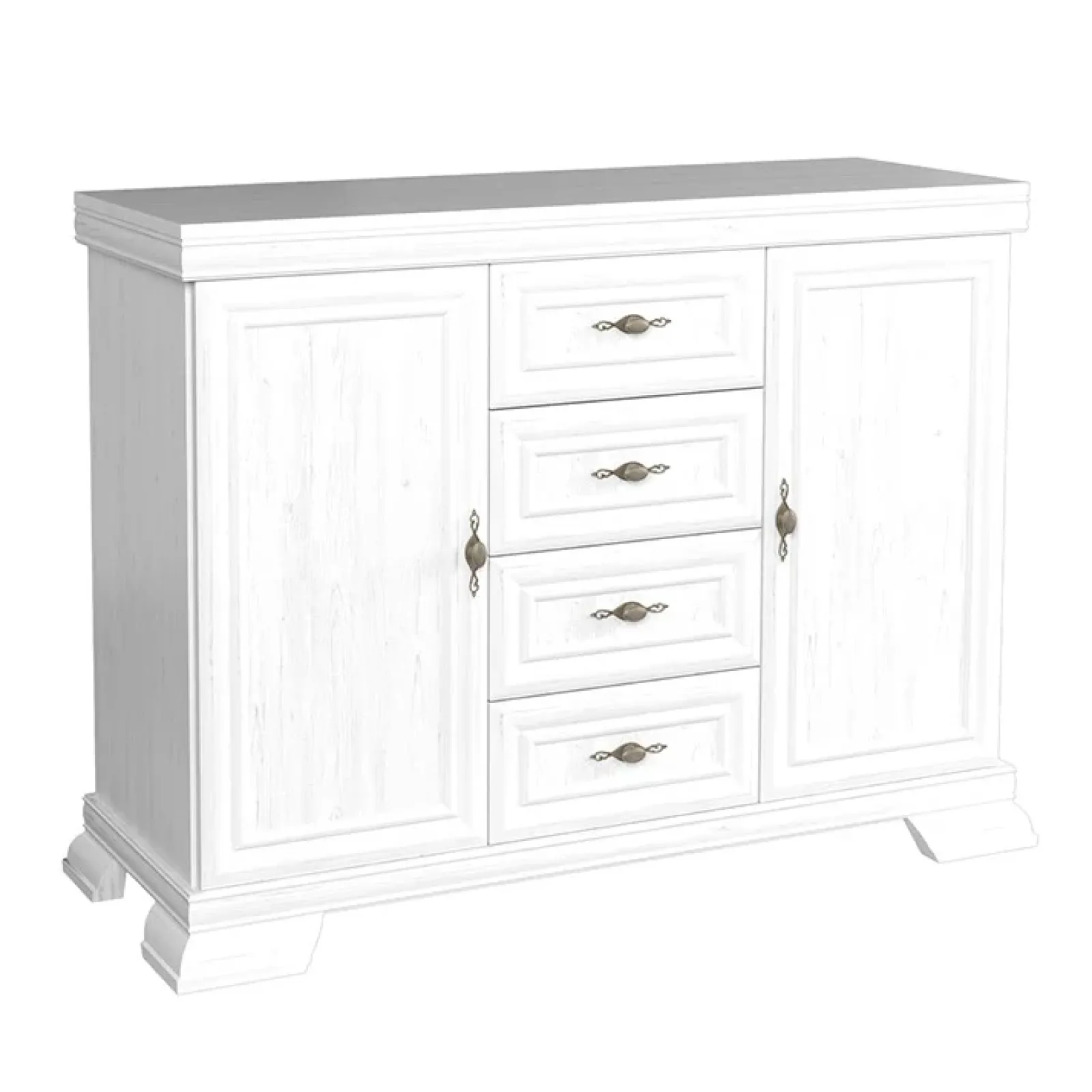 Garnero Arredamenti Credenza Alta-Credenza alta 128x195h cm con vetrina shabby Kelly Bianco Frassinato