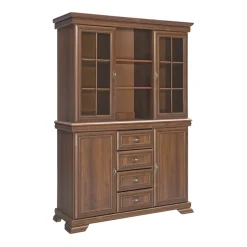 Garnero Arredamenti Credenza Alta|Mobili Arte Povera-Credenza alta 128x195h cm con vetrina arte povera quercia Kelly Noce