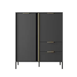 Garnero Arredamenti Credenza Alta-Credenza alta 103x123h cm moderna 2 ante 2 cassetti antracite Nebula