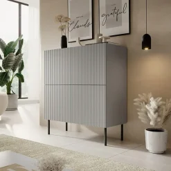 Garnero Arredamenti Credenza Alta|Credenze Moderne-Credenza alta 100x110h cm moderna soggiorno grigio chiaro nero Cadice