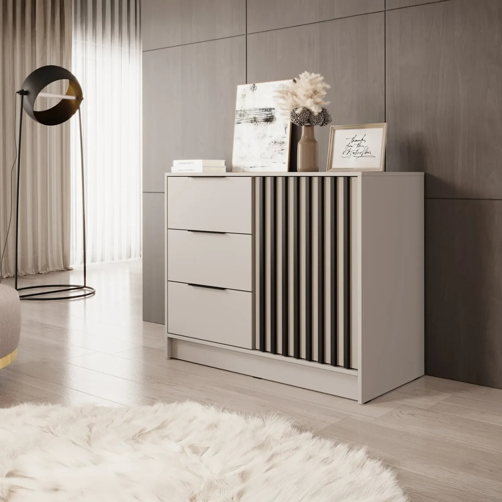 Garnero Arredamenti Credenze Moderne|Madie Moderne-Credenza moderna 105x86h cm 3 cassetti cashmere Miller Beige