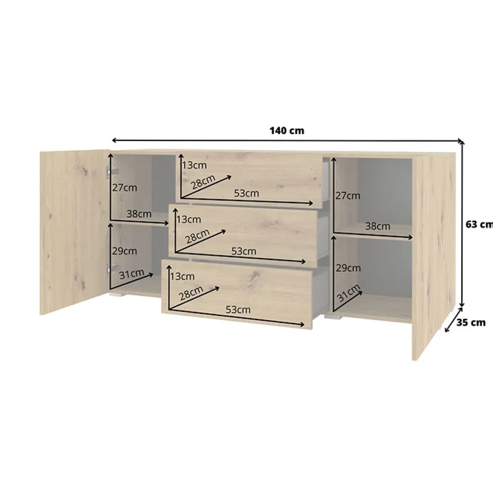 Garnero Arredamenti Credenze Moderne|Madie Moderne-Credenza sospesa 140x63h cm moderna Fusion Rovere