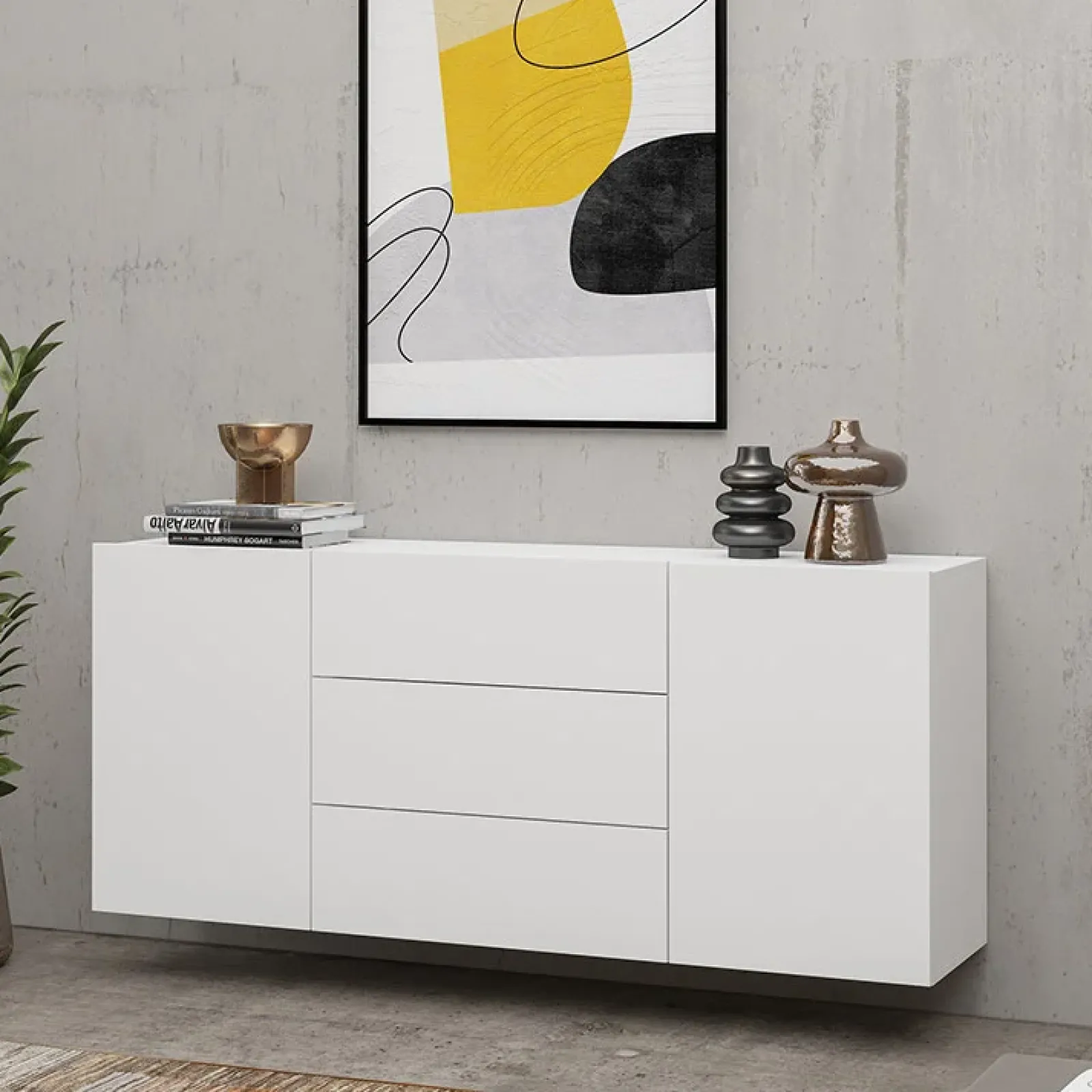 Garnero Arredamenti Credenze Moderne|Madie Moderne-Credenza sospesa 140x63h cm moderna bianca Fusion Bianco Opaco