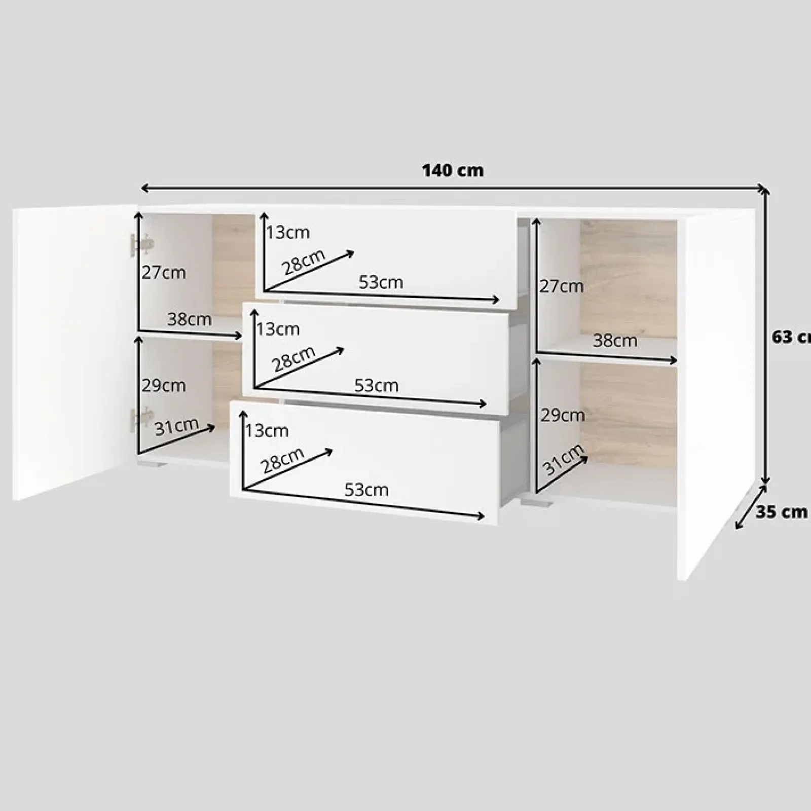 Garnero Arredamenti Credenze Moderne|Madie Moderne-Credenza sospesa 140x63h cm moderna bianca Fusion Bianco Opaco