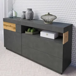 Garnero Arredamenti Credenze Moderne|Madie Moderne-Credenza 169x85h cm 1 anta 3 cassetti antracite rovere Bahama Antracite - Rovere Rustico