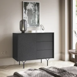 Garnero Arredamenti Credenze Moderne|Madie Moderne-Credenza 97x83h cm 1 anta 3 cassetti  moderna antracite frassinato nero Parigi