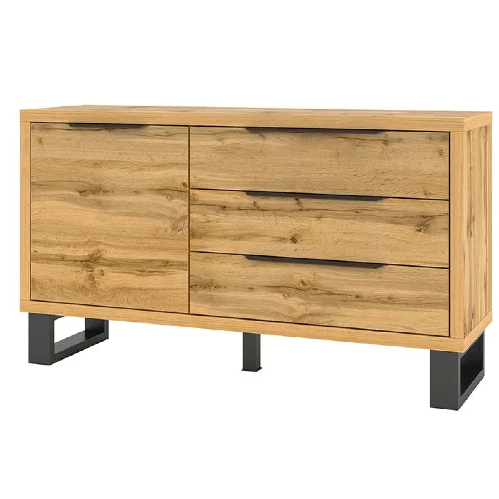 Garnero Arredamenti Credenze Moderne|Madie Moderne-Credenza 144x83h cm 1 anta 3 cassetti moderna quercia nero Petra