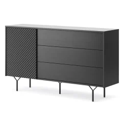 Garnero Arredamenti Credenze Moderne|Madie Moderne-Credenza 144x83h cm 1 anta 3 cassetti moderna antracite frassinato nero Parigi