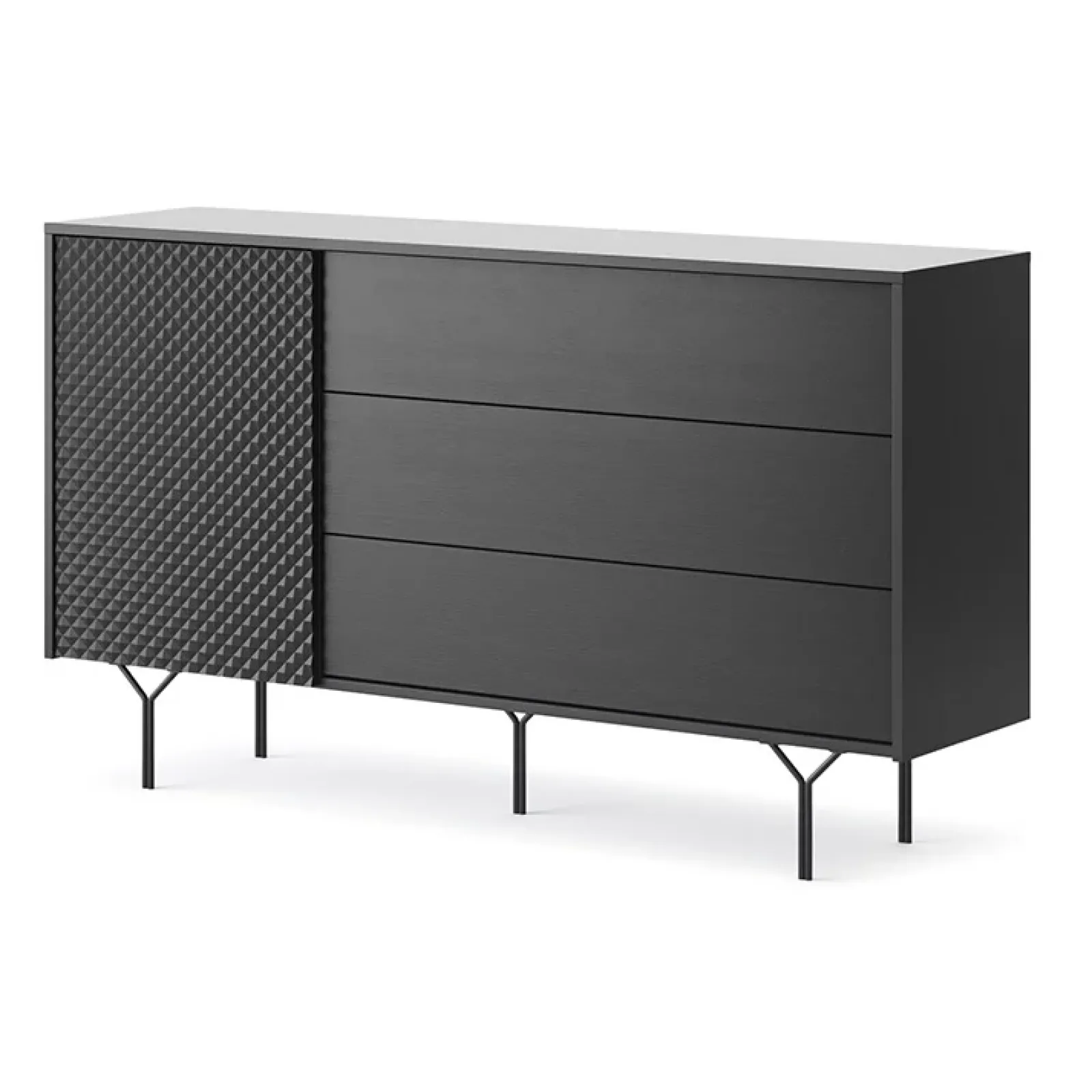 Garnero Arredamenti Credenze Moderne|Madie Moderne-Credenza 144x83h cm 1 anta 3 cassetti moderna antracite frassinato nero Parigi