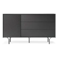 Garnero Arredamenti Credenze Moderne|Madie Moderne-Credenza 144x83h cm 1 anta 3 cassetti moderna antracite frassinato nero Parigi