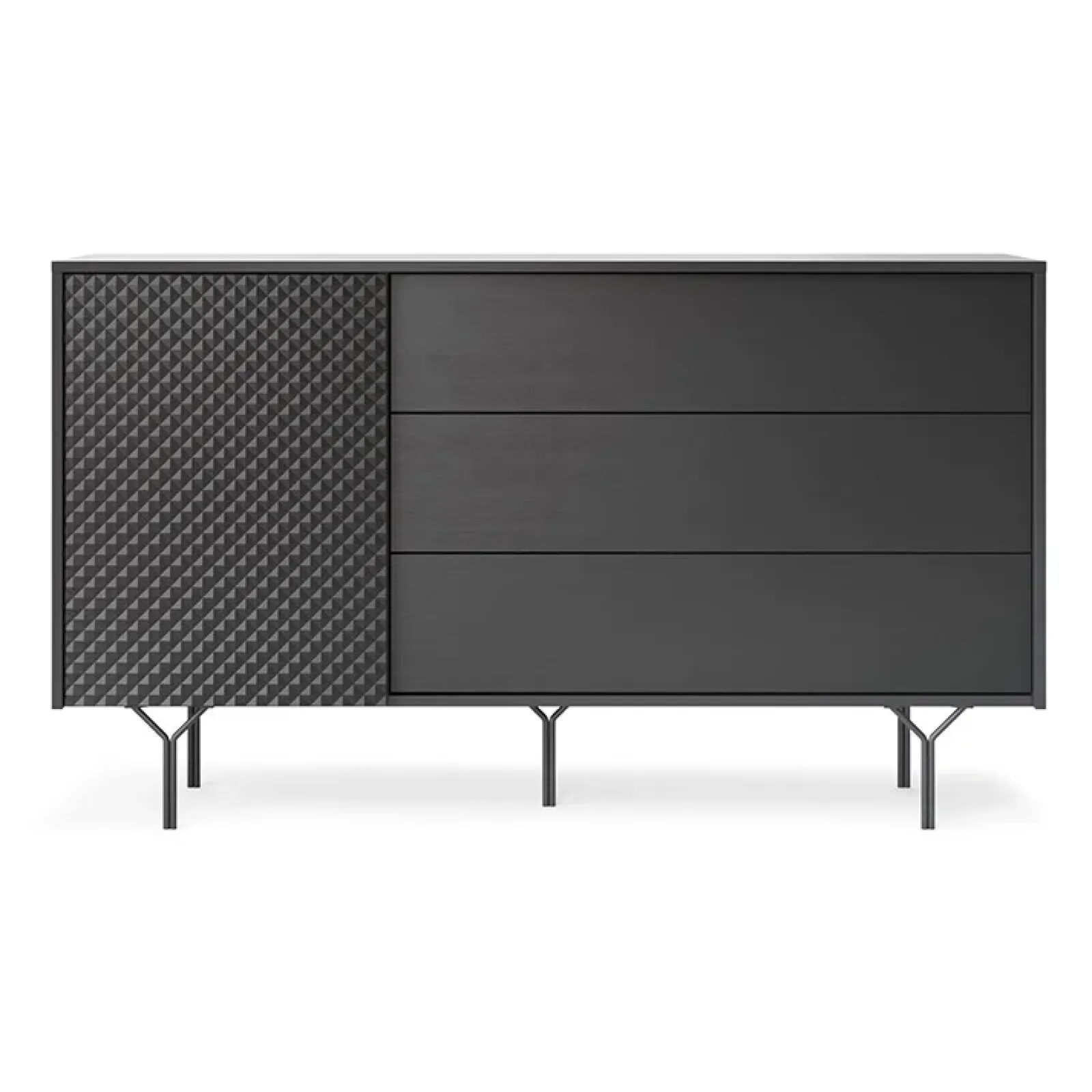 Garnero Arredamenti Credenze Moderne|Madie Moderne-Credenza 144x83h cm 1 anta 3 cassetti moderna antracite frassinato nero Parigi