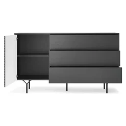 Garnero Arredamenti Credenze Moderne|Madie Moderne-Credenza 144x83h cm 1 anta 3 cassetti moderna antracite frassinato nero Parigi