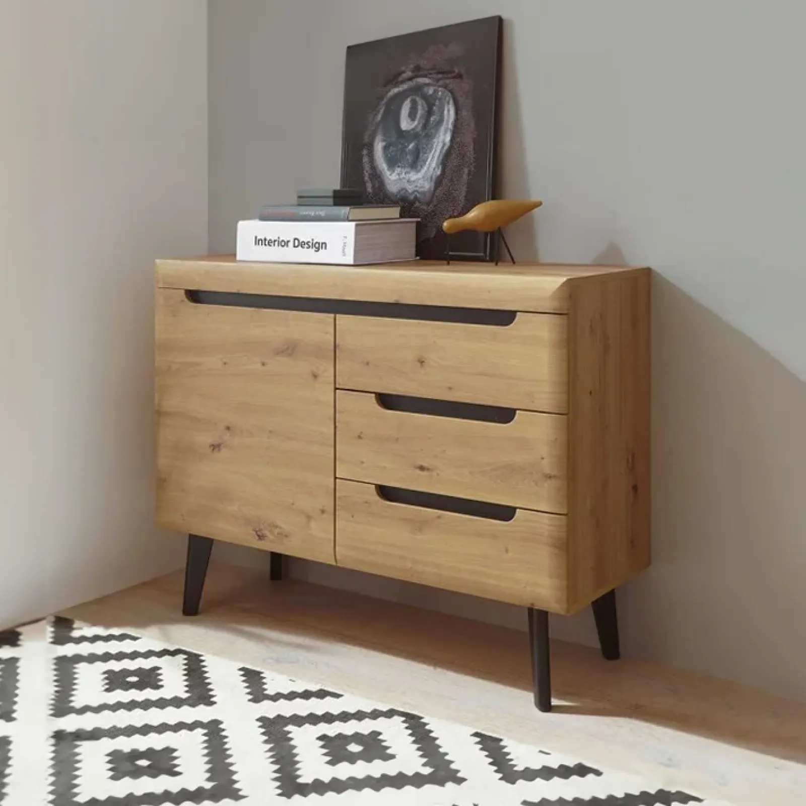 Garnero Arredamenti Credenze Moderne|Madie Moderne-Credenza 107x83h cm 1 anta 3 cassetti moderna rovere Alimena Gihome®