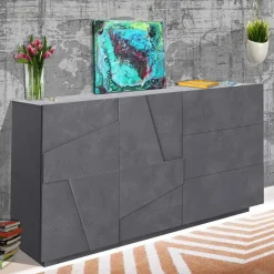 Garnero Arredamenti Credenze Moderne|Madie Moderne-Credenza 143x86h cm 2 ante 3 cassetti moderna Zenzero Gihome® Ossido