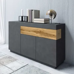 Garnero Arredamenti Credenze Moderne|Madie Moderne-Credenza 150x85h cm 3 ante 1 cassetto moderna antracite rovere Bahama