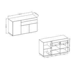 Garnero Arredamenti Credenze Moderne|Madie Moderne-Credenza 150x85h cm 3 ante 1 cassetto moderna antracite rovere Bahama