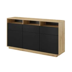 Garnero Arredamenti Credenze Moderne|Madie Moderne-Credenza 180x96h cm 3 ante 3 cassetti moderna nero opaco rovere Esmond