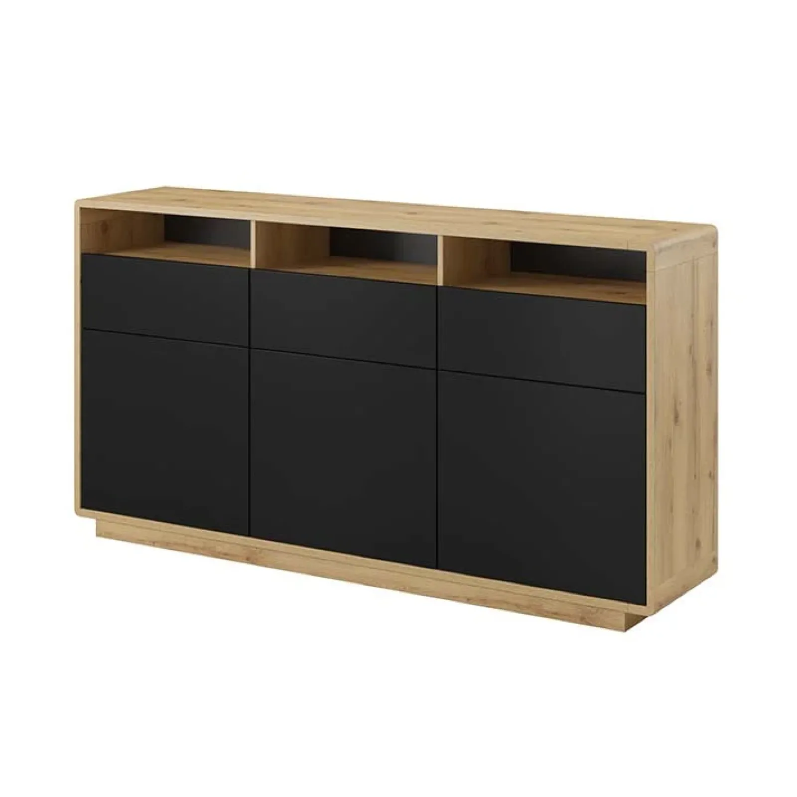 Garnero Arredamenti Credenze Moderne|Madie Moderne-Credenza 180x96h cm 3 ante 3 cassetti moderna nero opaco rovere Esmond