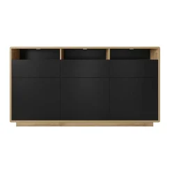 Garnero Arredamenti Credenze Moderne|Madie Moderne-Credenza 180x96h cm 3 ante 3 cassetti moderna nero opaco rovere Esmond