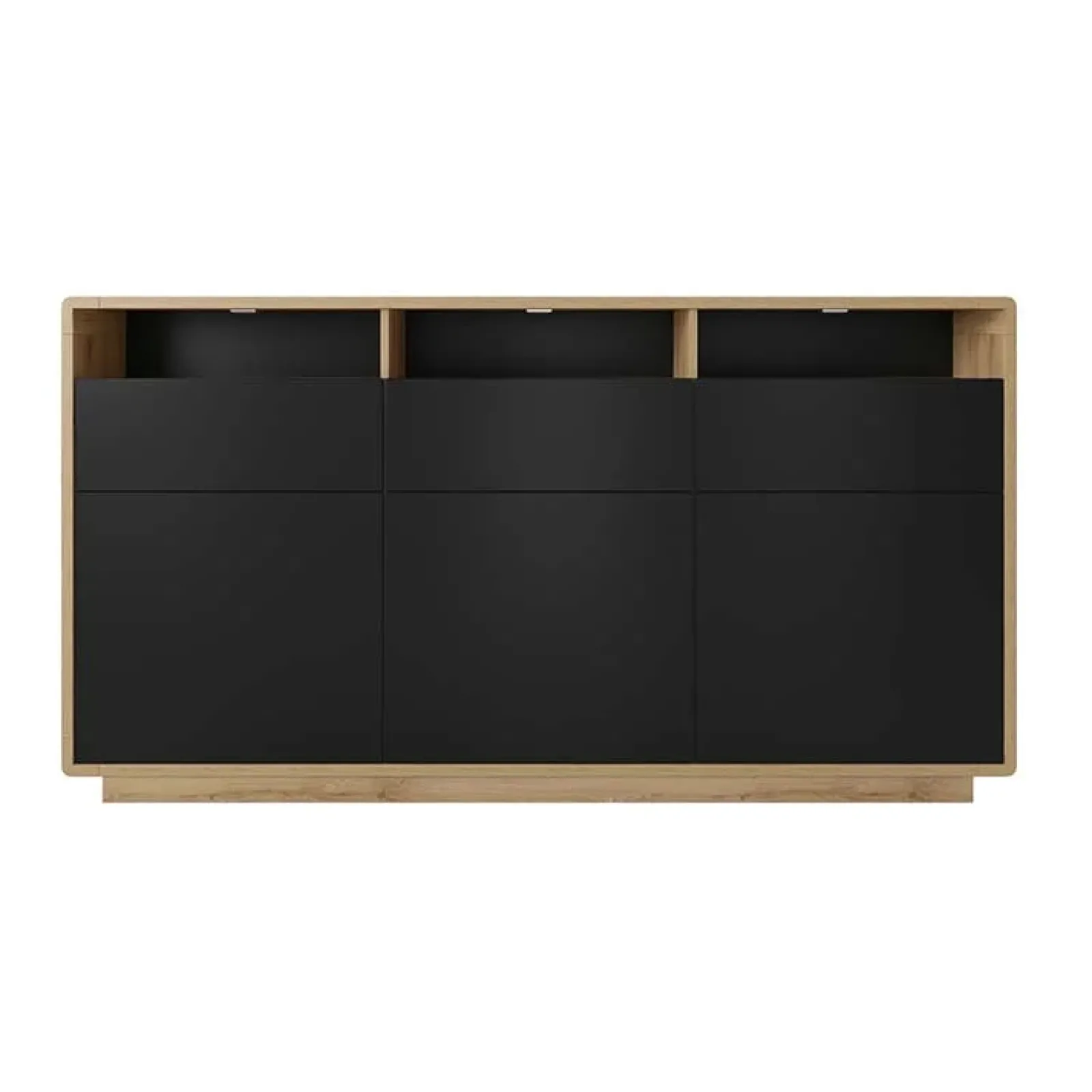 Garnero Arredamenti Credenze Moderne|Madie Moderne-Credenza 180x96h cm 3 ante 3 cassetti moderna nero opaco rovere Esmond