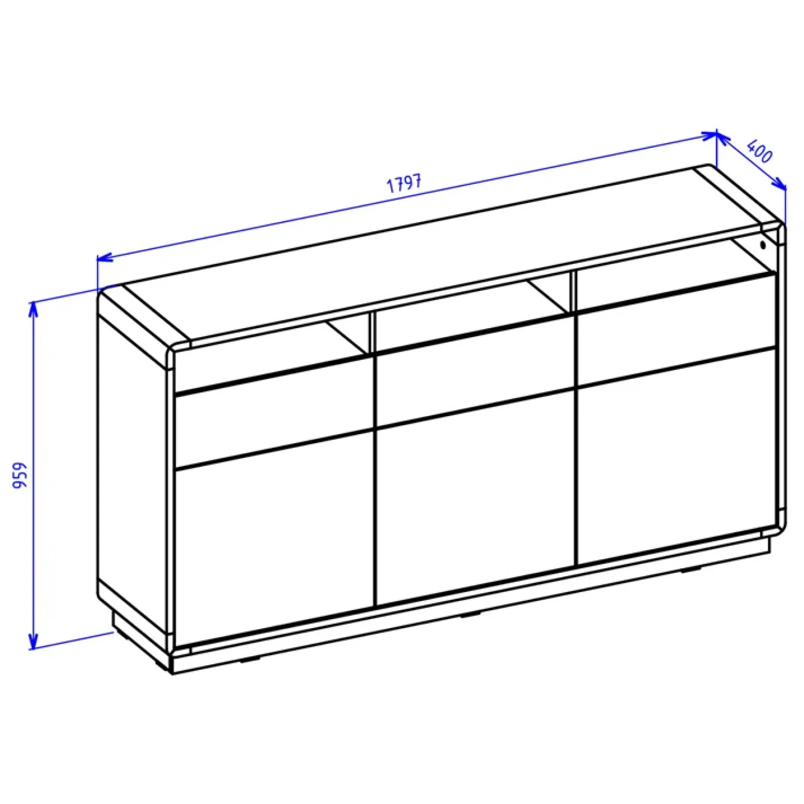 Garnero Arredamenti Credenze Moderne|Madie Moderne-Credenza 180x96h cm 3 ante 3 cassetti moderna nero opaco rovere Esmond