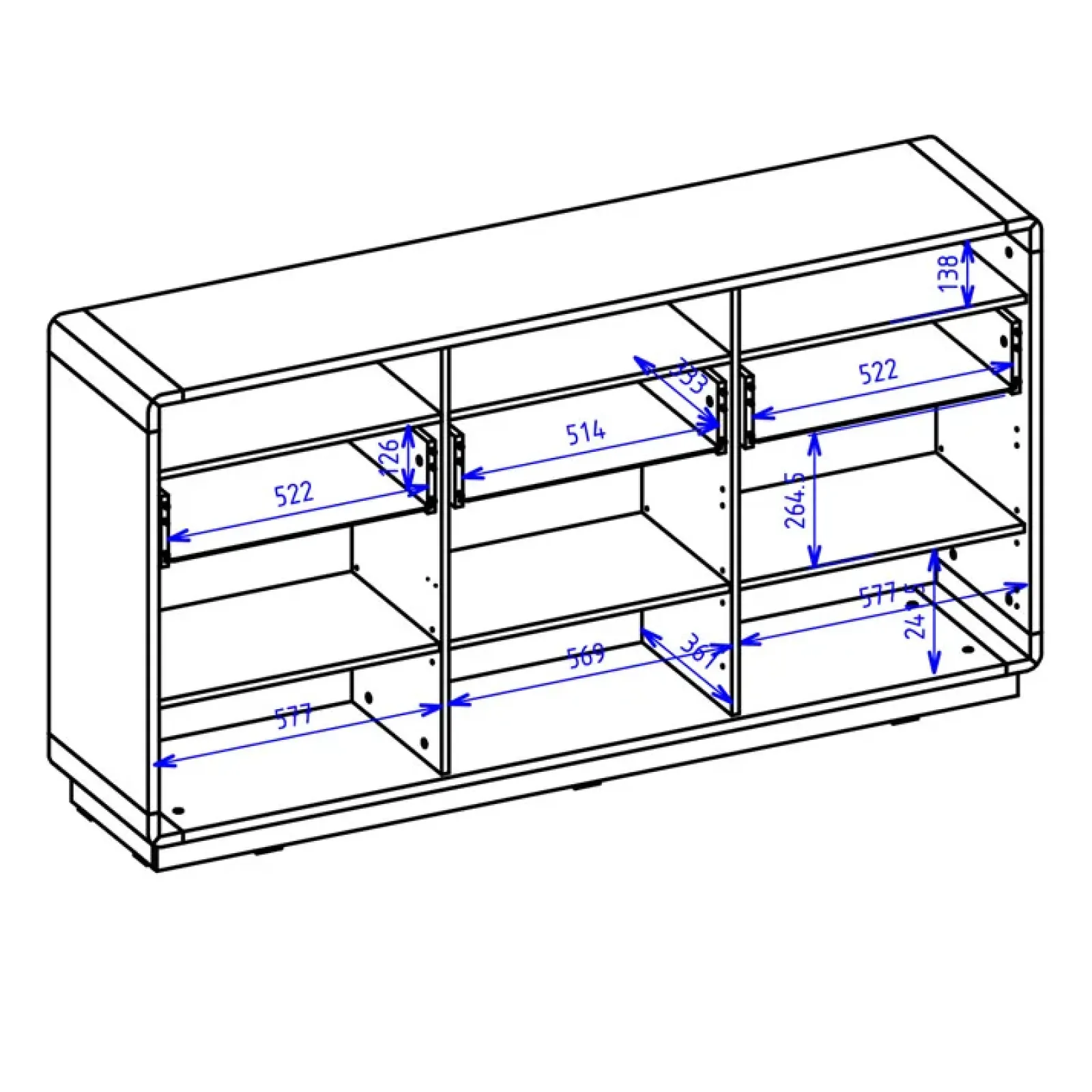 Garnero Arredamenti Credenze Moderne|Madie Moderne-Credenza 180x96h cm 3 ante 3 cassetti moderna nero opaco rovere Esmond