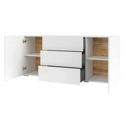 Garnero Arredamenti Credenze Moderne|Madie Moderne-Credenza 140x63h cm 2 ante 3 cassetti moderna soggiorno bianca Fusion Bianco Opaco