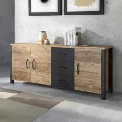 Garnero Arredamenti Credenze Moderne|Madie Moderne-Credenza 192x79h cm 3 ante 3 cassetti moderna quercia nero opaco Nebraska