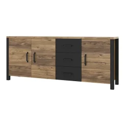 Garnero Arredamenti Credenze Moderne|Madie Moderne-Credenza 192x79h cm 3 ante 3 cassetti moderna quercia nero opaco Nebraska